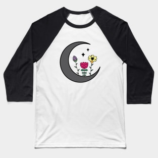 Crescent Moon Flower Magic, Witchy Floral Moon Phase Baseball T-Shirt